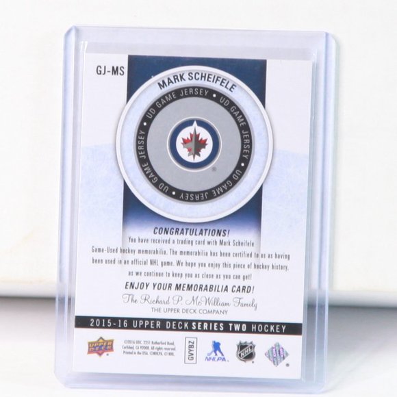 Mark Sheifele Upper Deck Game-Used Jersey Hockey Card Winnipeg Jets 2015/16 - Picture 2 of 2